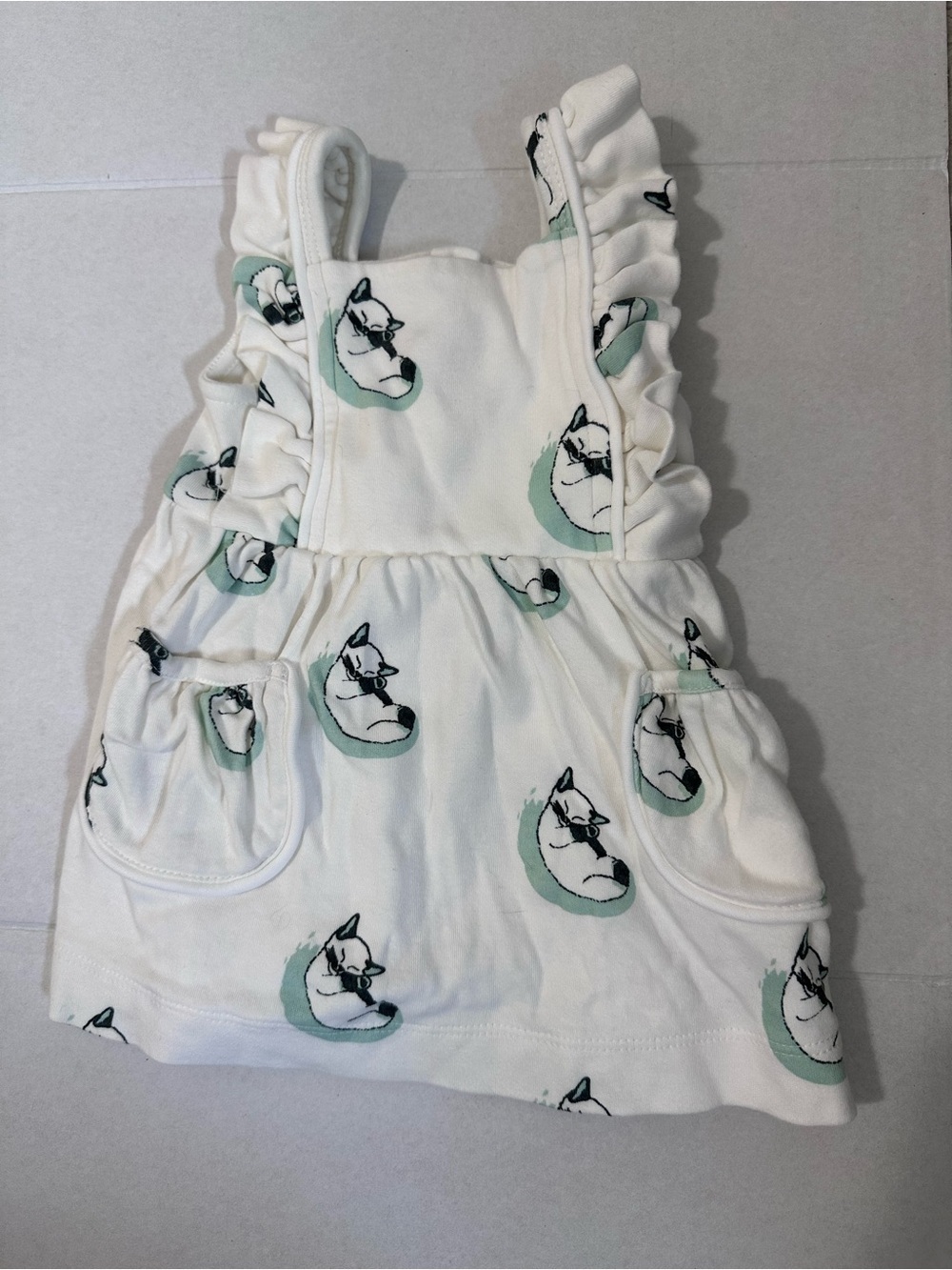 KATE QUINN Piped Flutter Sleeve Pinafore Pocket Dress in Siamese Cats 6-12 Month